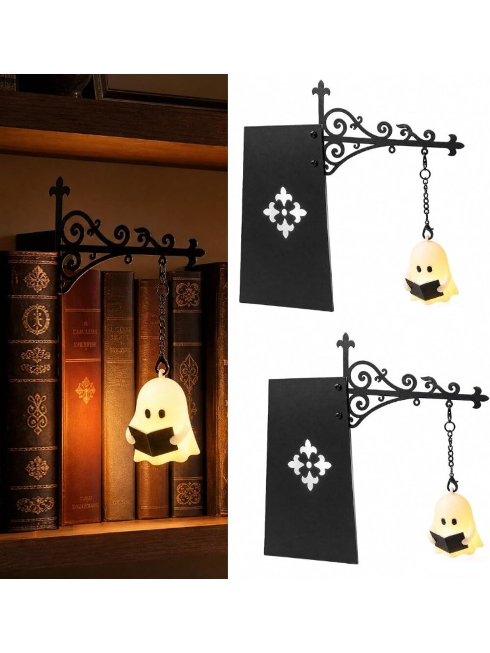 Vintage Halloween Lanterns - 2PCS 3D Ghost Book Lamp Decor for Bookshelf, Nook